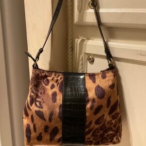 Coldwater Creek Leopard Print Faux Fur Shoulder Bag Faux Crocodile Purse Handbag